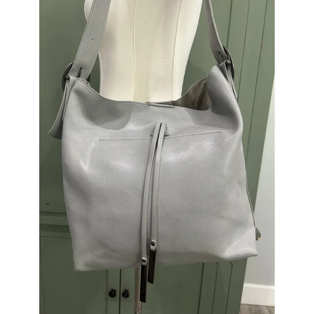 Joy Accessories JA L8051 Jillian Vegan Leather Large Hobo Bag w/Tassel Soft Grey